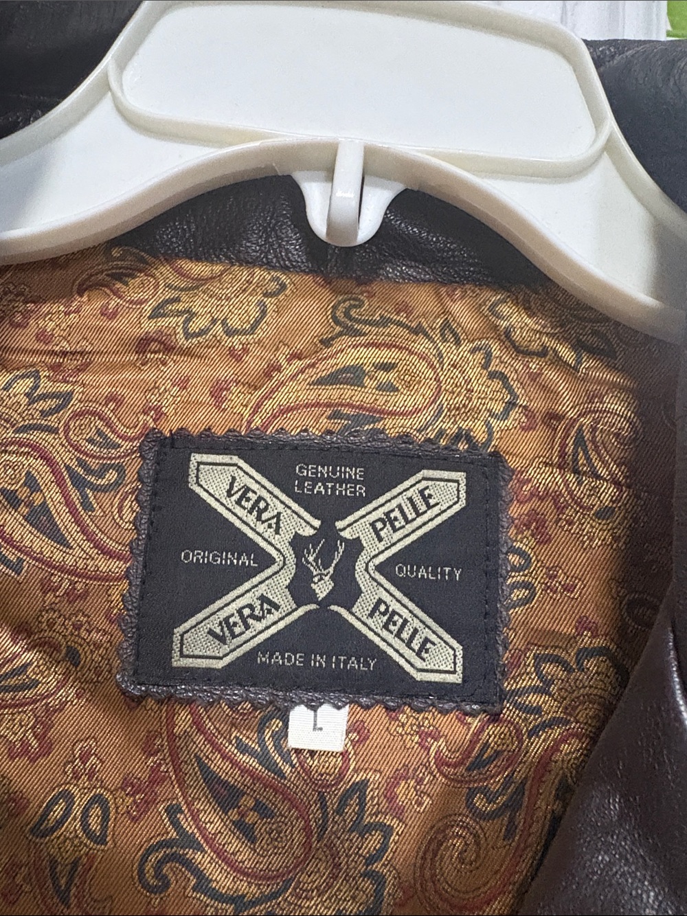 Vera Pelle Brown Leather Bomber Jacket with Paisley Gold Lining